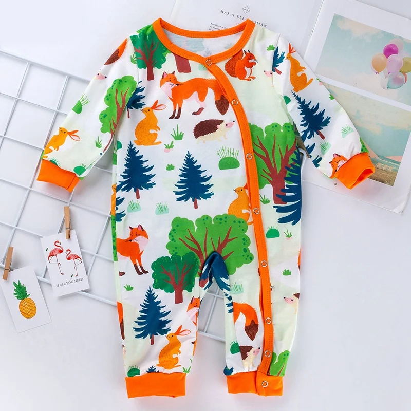 Детские хлопковые Костюмы От 0 до 2 лет детские с длинным рукавом с мультипликационным принтом «Лиса» комбинезоны детская одежда комбинезон