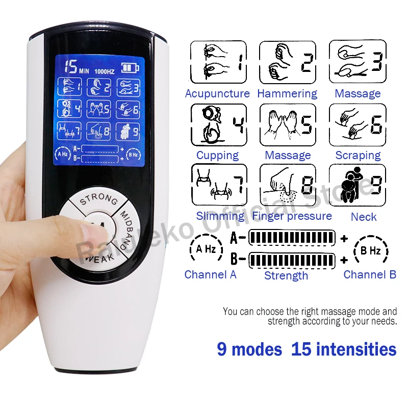 Full English Dual Channel Tens Machine EMS Unit Electronic Therapy Body Neck Massager Pulse Meridia