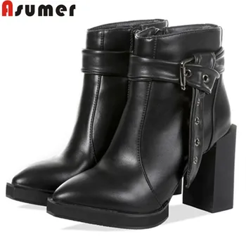 

ASUMER 2020 new genuine leather boots for women pointed toe autumn winter boots short classic prom ankle boots