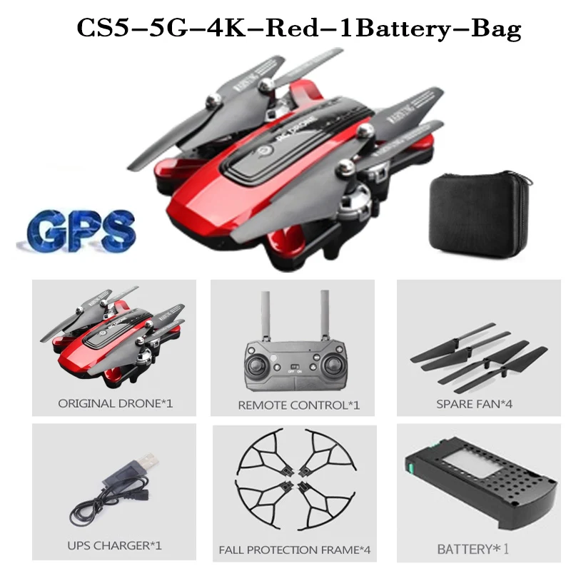 Новинка CS5 5G Дрон gps RC Дрон с 4K HD камерой складной Квадрокоптер двойная камера длинная выносливость самолет вертолет игрушка - Цвет: 5G 4K 1B Red