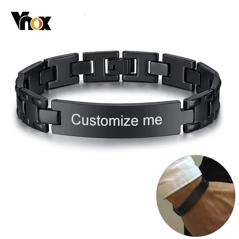 Vnox Mens Stainless Steel Bracelets Free Engraving ID Tag Customize Bangle Valentine's Day Gift for Him BF