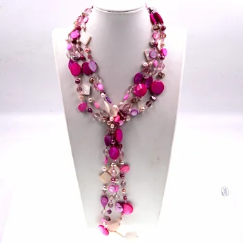 

Handmade Jewelry statement Beaded colorful Shell Bib Chain Boho Long Necklace