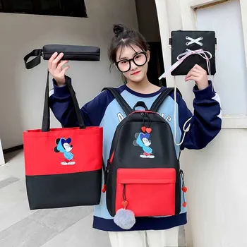 

4pcs/set Women Backpack Large Capacity Female Shoulder Bag For Women 2020 New Mickey Backpack Travel Backpack Mochila Feminina