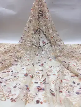 

newest muti color sequin Modern design French net lace fabric African sequins lace embroidery tulle lace fabric for party dress