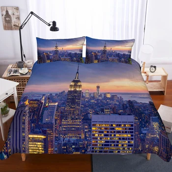 

New York City Scenery Bedding Set Bedroom Decor Shining Background 100% Microfiber Soft 1PC Duvet Cover with Pillowcases
