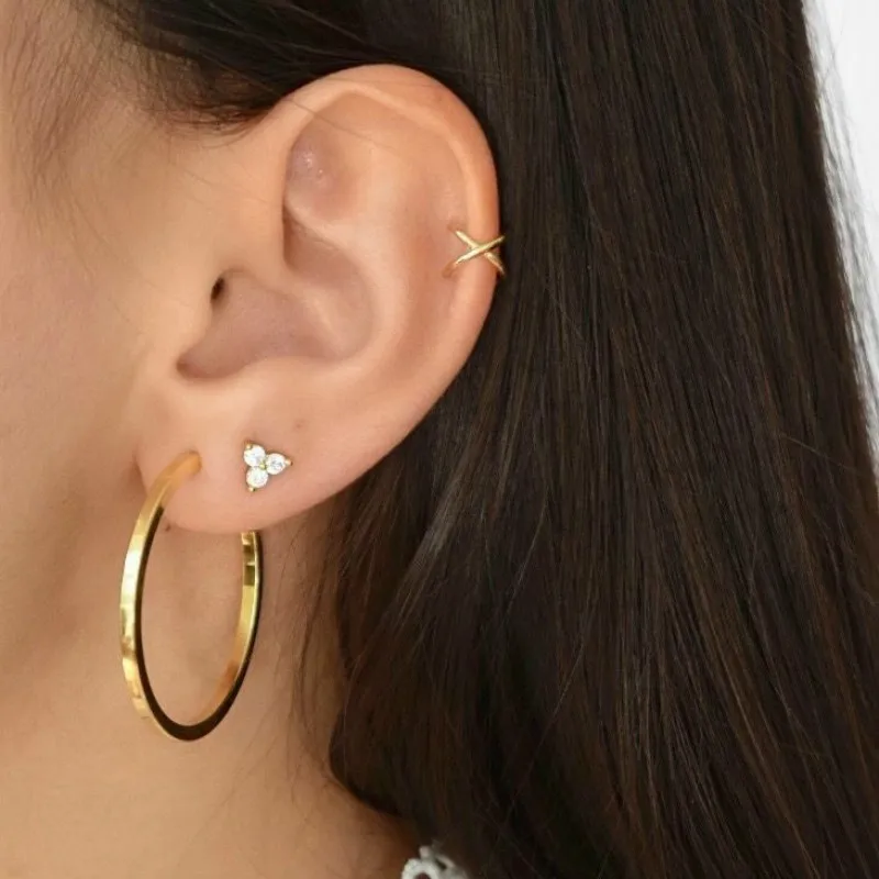 

Hoop Earrings 3pcs/set Simple Gold Thick Hoops Shinning Crystal Ear Studs Dainty Ear Cuff Women Dainty Jewelry