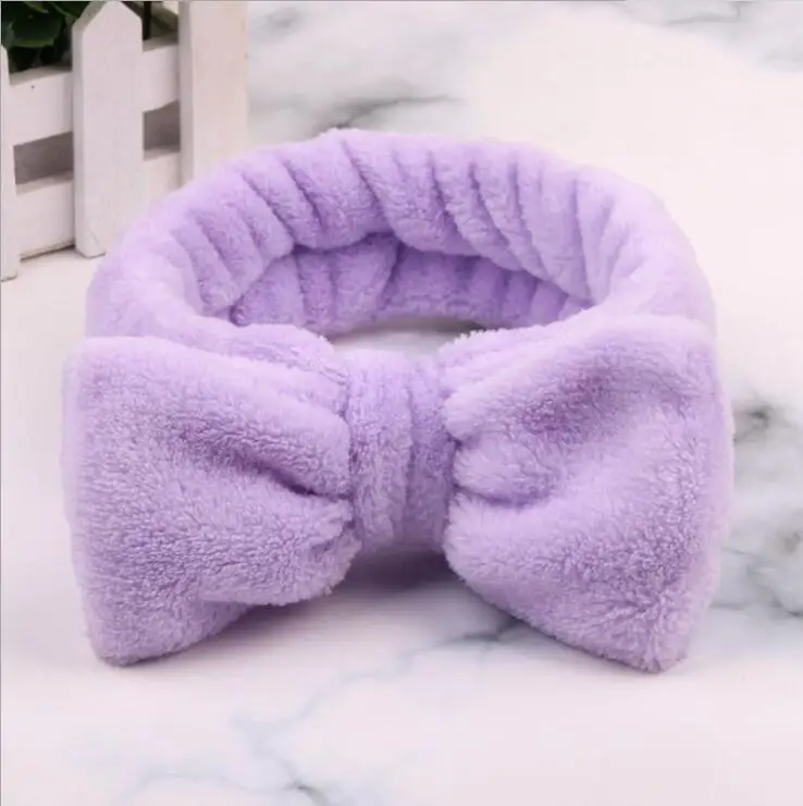 Purple Горячая письмо OMG ободок девушки женщины бант мыть лицо тюрбан макияж эластичный бархат головы обертывание коралловый флис аксессуары для волос - Цвет: Purple