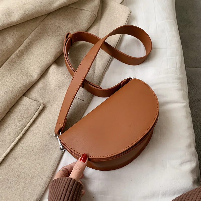 

Semi-Circular WOMEN'S Bag 2019 South Korea Autumn And Winter New Style Retro Crocodile Pattern Wide-Strap Shoulder Bag INS Fashi