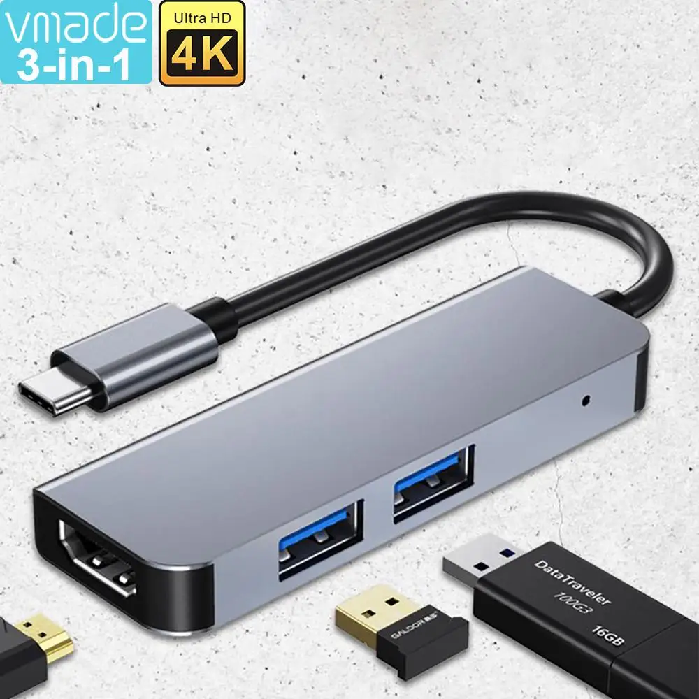 

USB C HUB 3.0 Type-C 3.1 Support 4K Ultra HD 3 Port Multi Splitter Adapter OTG For Lenovo Xiaomi Macbook Pro 13 15 Air Pro PC