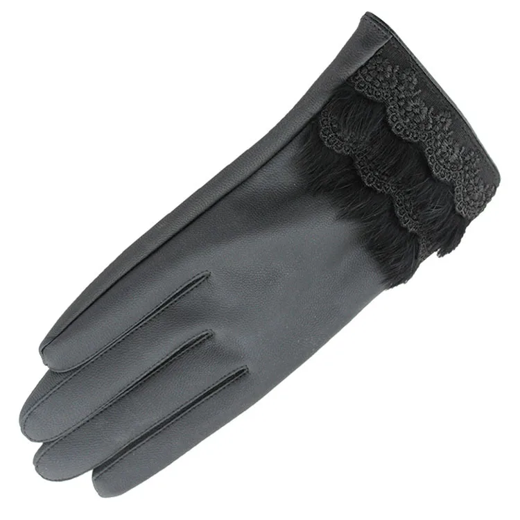 Touchable lace-trimmed leather gloves female Goris touch-screen touch ladies gloves Winter