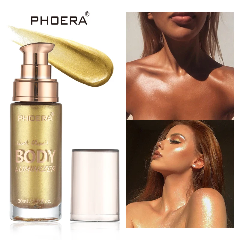 PHOERA 4 Colors Body Shimmer Illuminator Liquid Highlighter Glow Makeup Facial Bronzer Contour Summer Brighten Skin Tone| | | АлиЭкспресс