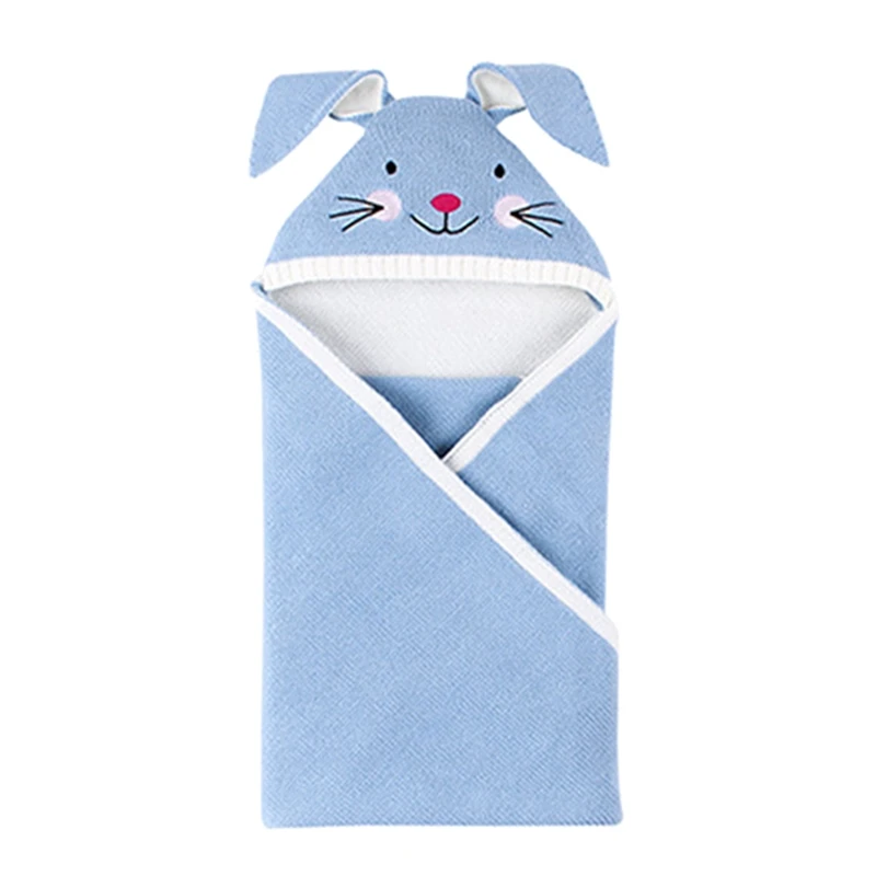 Милое одеяло для пеленания с кроликом, Детские спальные мешки, детское одеяло с конвертом, детское одеяло для малышей, вязаные детские одеяла, постельные принадлежности - Цвет: Blue