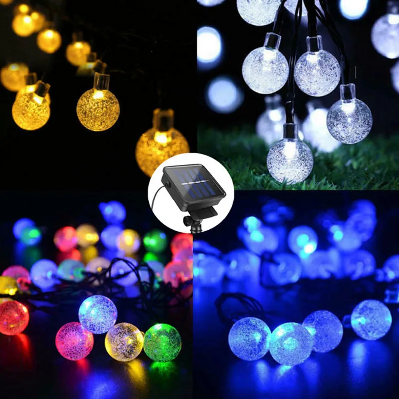 

5M 10M Solar Lamp Crystal Ball LED String Lights Flash Waterproof Fairy Garland For Outdoor Garden Christmas Wedding Decoration