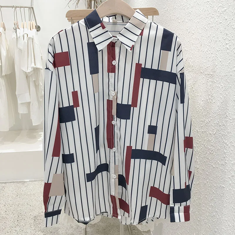 

Mooirue Blusa Feminina Autumn Colorful Striped Plaid Printed Harajuku Cardigan Loose Streetwear Top Long Sleeve Plus Size Blouse