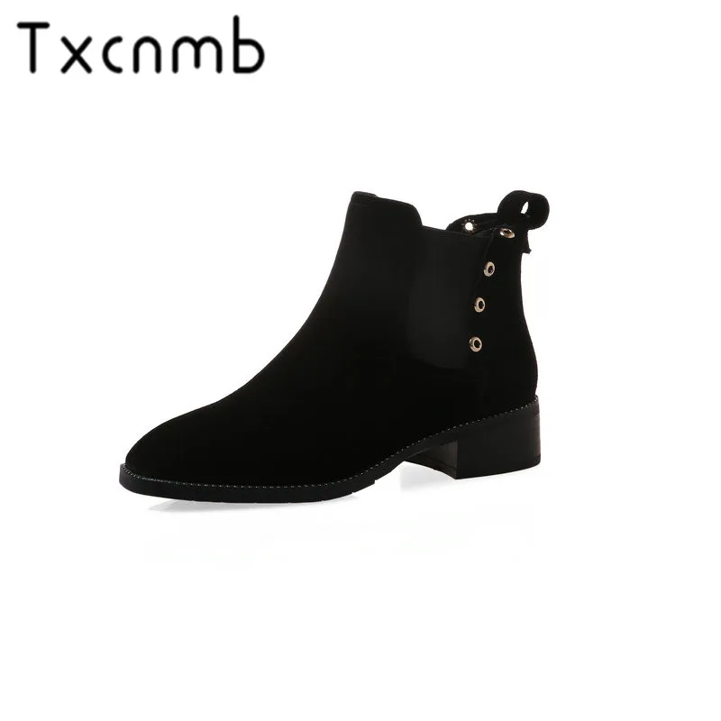 

TXCNMB Basic Boots Women Cow Suede Leather Med Heels Autumn Winter Ladies Shoes Woman Zipper Short Motorcycle Ankle Boots