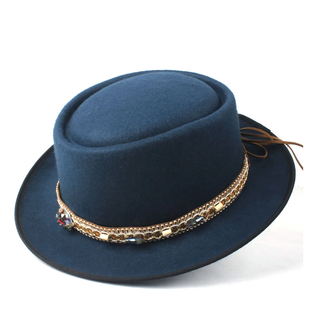 Men Women Pork Pie Hat With Belt Winter Wool Outdoor Travel Hat Jazz Fedora Hat Jazz Hat Size 58CM