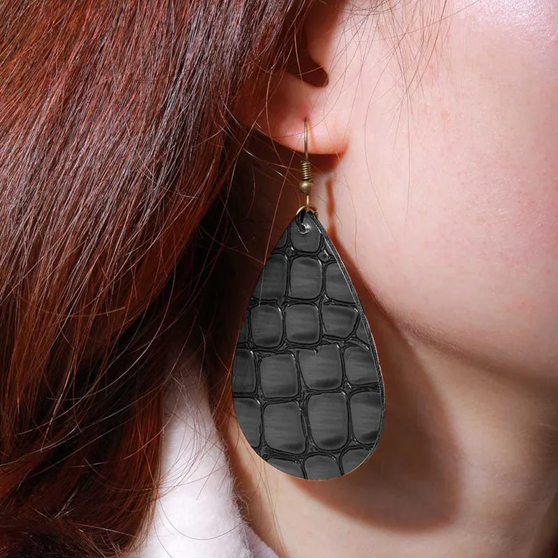 PU Leather Drop Earrings Women Lattice Bohemia Dangle Drop Earrings