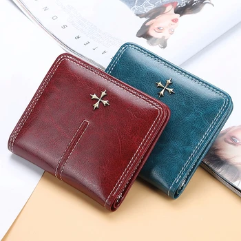 

Women Fashion Cross Wild Short Wallet PU Leather Short Wallet Ladies Elegant Cute Mini Wallet Credit Card Holder Wallets