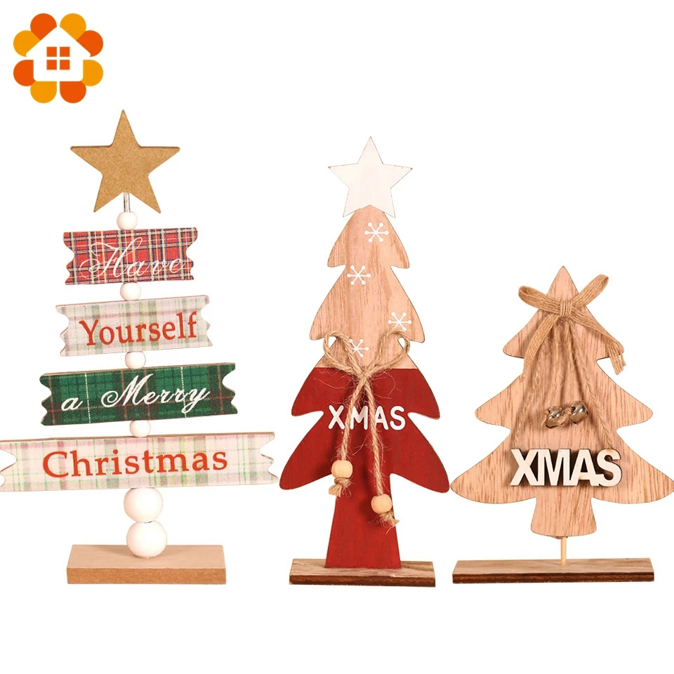

1pcs 3 Styles Creative Merry Christmas Desktop Decorations Gifts Toy Wood Material Colorful Printed XMAS Tree DIY Decor Supplies