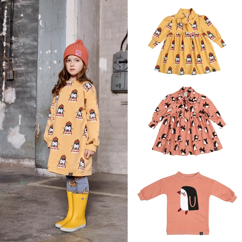 Детские платья; коллекция года; брендовая Новинка; сезон осень-зима; милое платье с длинными рукавами и принтом для девочек; Модная хлопковая одежда для маленьких детей