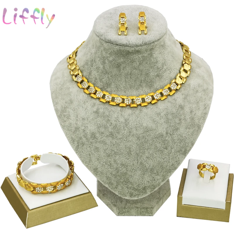 

African Bridal Jewelry Sets Women Fashion Jewelry Necklace Earrings Ring Bracelet Dubai Bridal Wedding Crystal Gift Jewelry Set