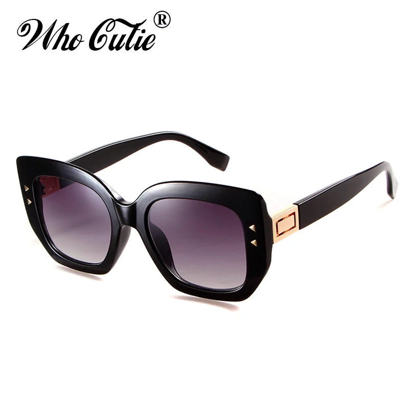 

WHO CUTIE 2018 Vintage Oversized Sunglasses Women Retro Brand Designer Chic Black Square Frame 90s Modern Sun Glasses Shades 632