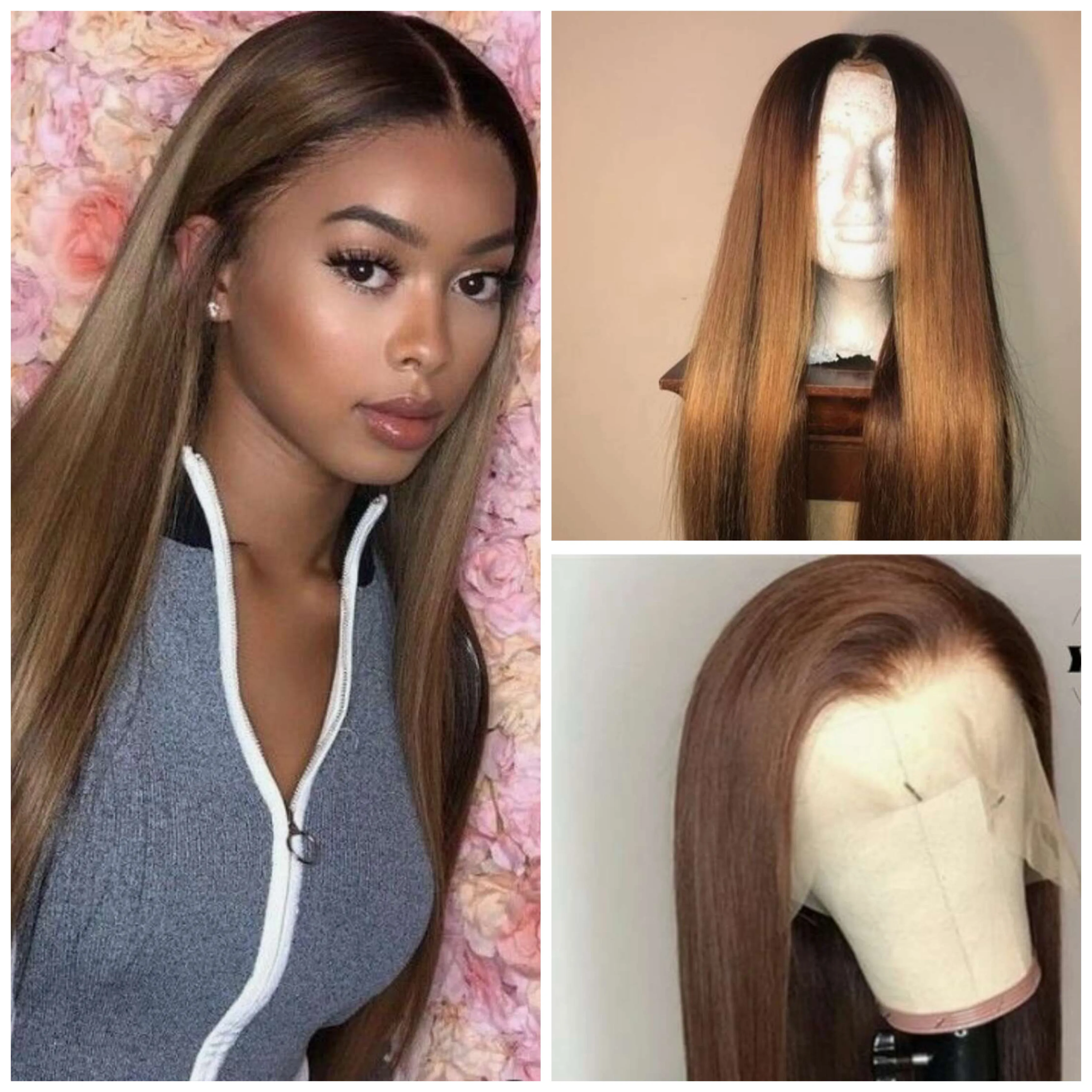 

Remy Peruvian Hair Ombre 13Ч6 Fake Scalp Human Hair Wigs #1B/4/27 Highlight Human Hair Wigs High Ratio Lace Wigs Straight Hair