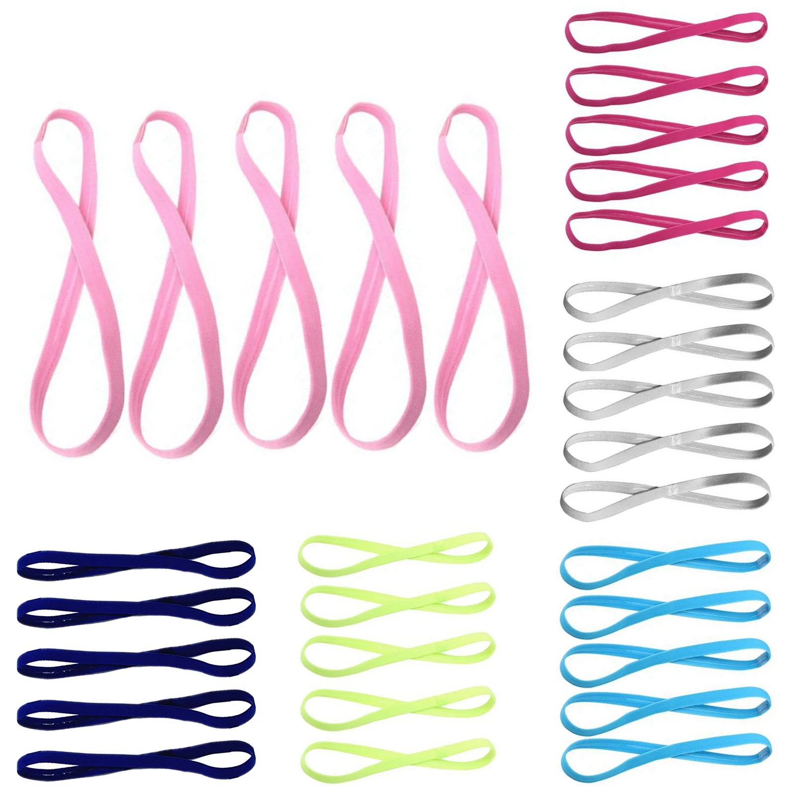 5Pcs Candy Color Women Men Yoga Hair Bands Sports Headband Non-slip Running Elastic Rubber Sweatband Football Hair Accessories