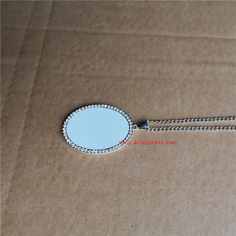 sublimation blank big oval necklaces pendants with drill necklace pendant hot tranfer printing consumable 15pcs/lot 4
