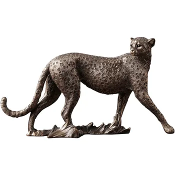 

[Retro] European-style Money Leopard Sculpture Resin Animal Statue Fortune Decoration Home Office Creative Decor Crafts