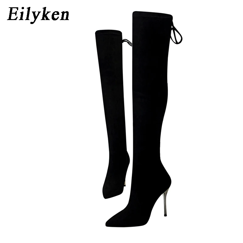 

Eilyken Flock Leather Women Over The Knee Boots Thin High Heels Pointed Toe Boot Female Black Shoes Ladies Winter 2020 New