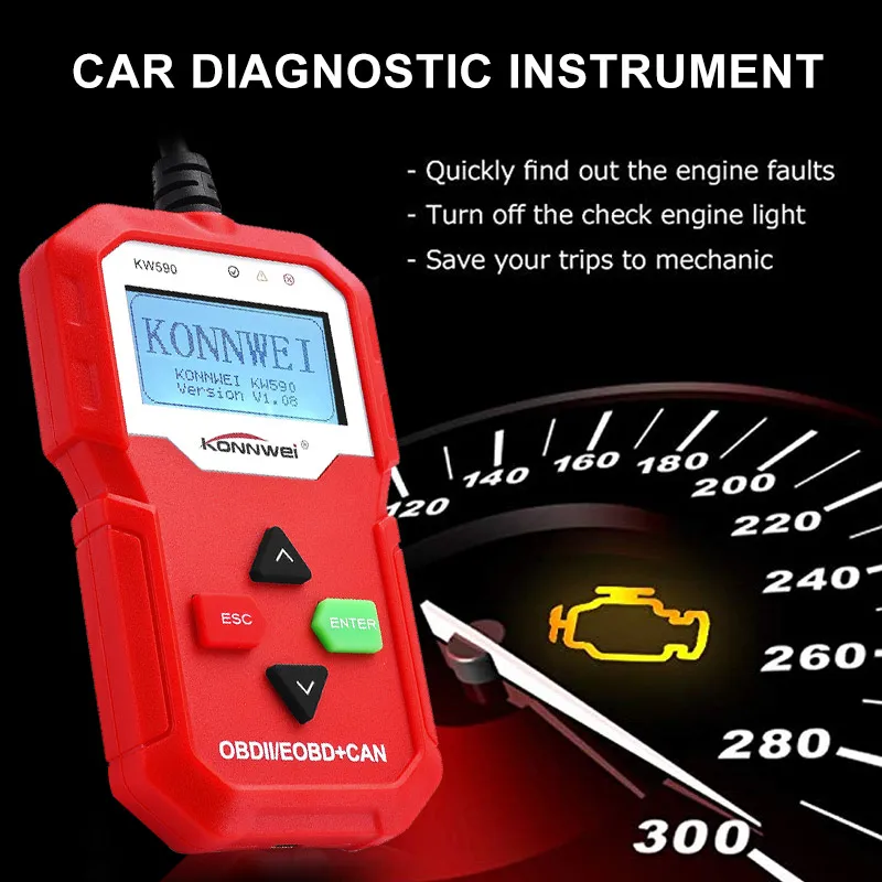 Vehemo OBD2 автомобильный диагностический сканер двигателя для KONNWEI KW590 автомобильный инструмент для чтения кода