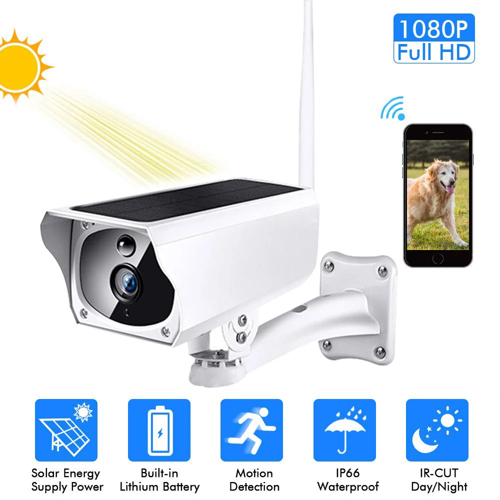 

Solar WiFi IP Camera 1080P HD Outdoor Charging Battery Wireless Security Camera PIR Motion Detection Bullet Surveillance CCTV