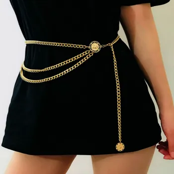 

Women Fashion Metal Chain Belt Hip High Waist Gold Narrow Chunky Fringes