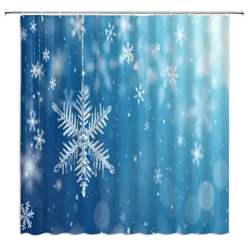 

Christmas Shower Curtains Xmas Decoration Winter Snowflake Fantasy Dots Holiday Theme Bathroom Decor Home Bath Bathtub Cloth