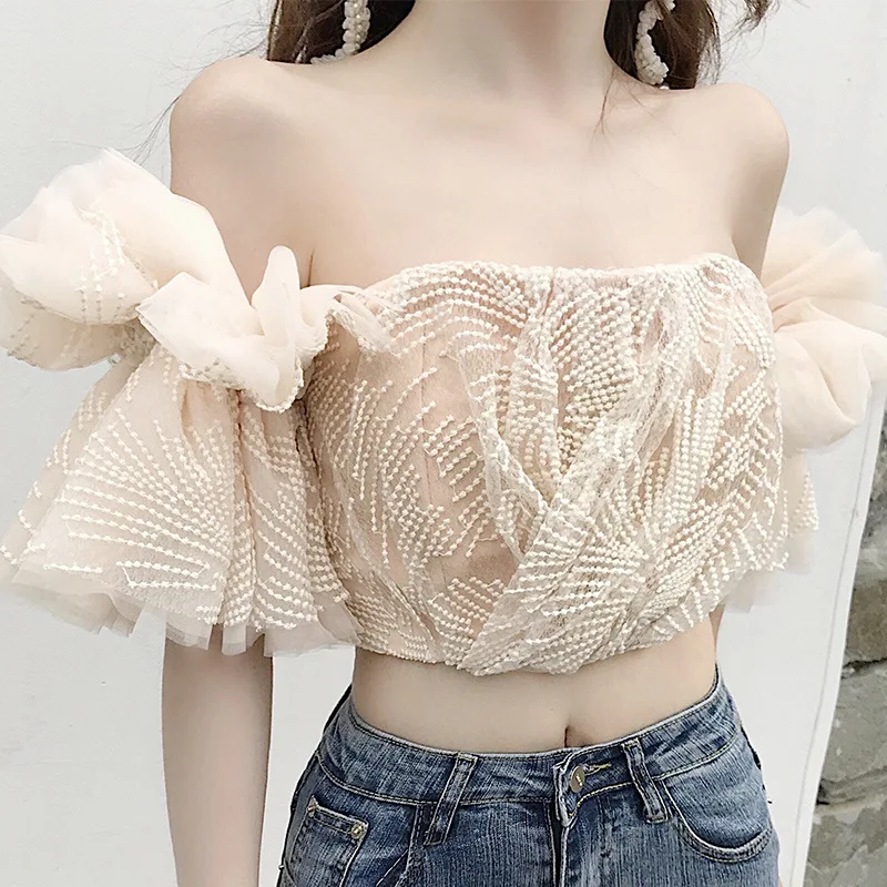 

High Quality 2019 Vocation Beach Summer Short Sleeve Off The Shoulder Sexy Slash Neck Women Top