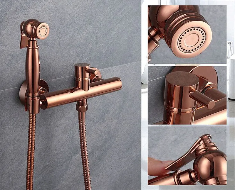 Description Picture 4 of itemBathroom Bidet Faucets Solid Brass Hot & Cold Toilet Shower Blow-Fed Spray Gun Nozzle Bidet Mixer Tap Rose Gold Free Shipping