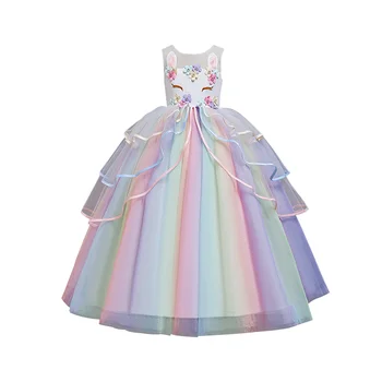 

Rainbow Unicorn Dress Girls Elegant Flower Unicorn Princess Cosplay Halloween Kids Girls Birthday Party Dress for Photo Shoot