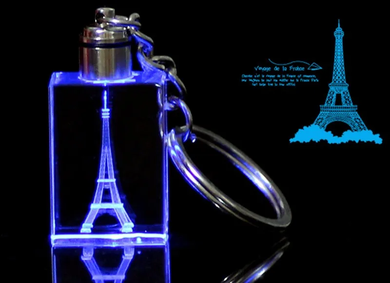 3D Кристалл Эйфелева башня брелок висячая цепочка миниатюрное стекло Artware украшение с изменяющимися цветами праздничный подарок украшения для дома