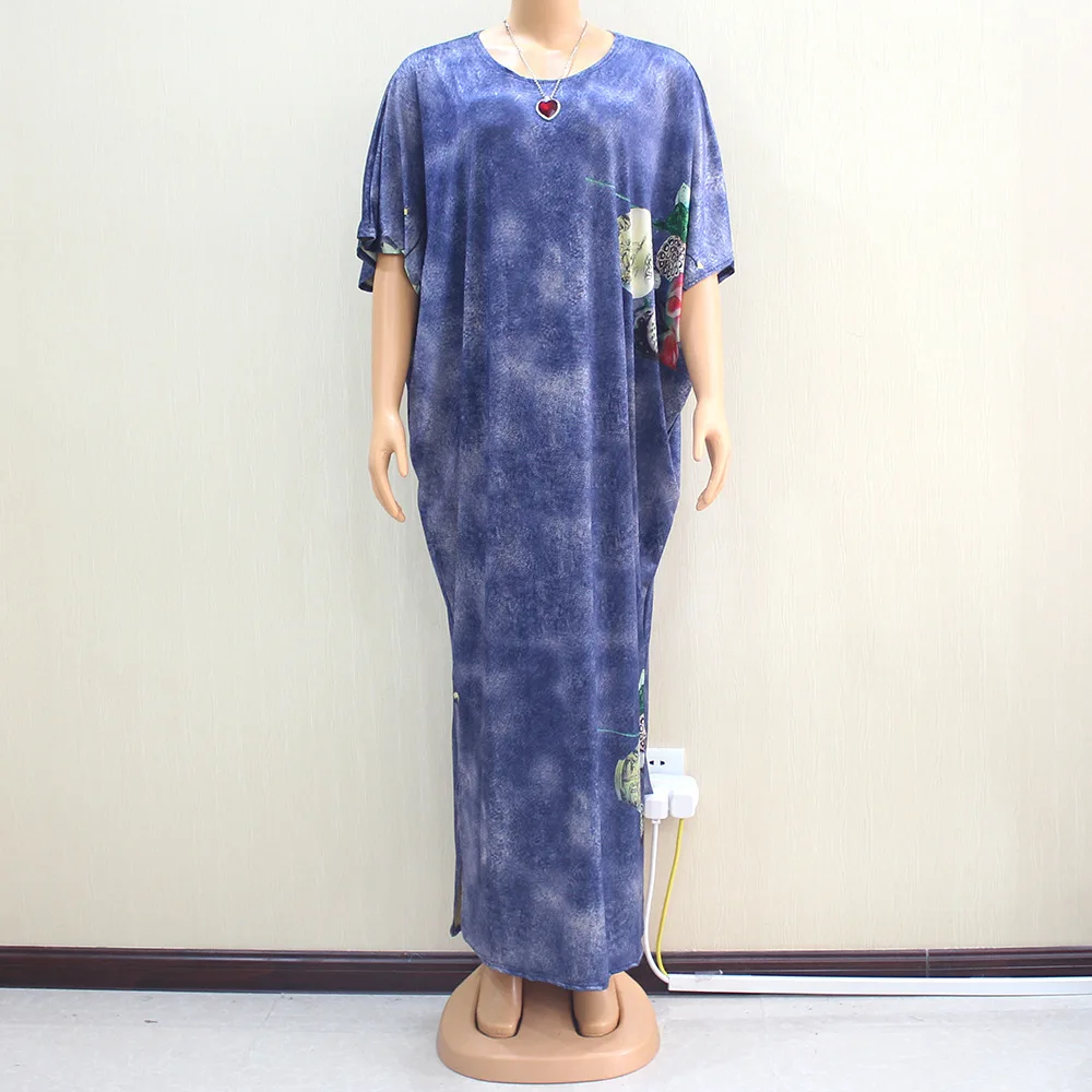 African Design Dashiki Dress Silk Print Pattern Bat Sleeve Muslim Abaya Bazin Robe Gowns Broder Riche Sexy Lady Evening Party