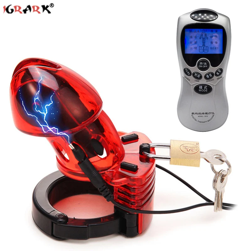 Electric Shock Cock Cage Male Chastity Device Penis Sleeve Adjustable Cuff Ring Erotic Urethral Lock Sex Toys for Men Gay Adults