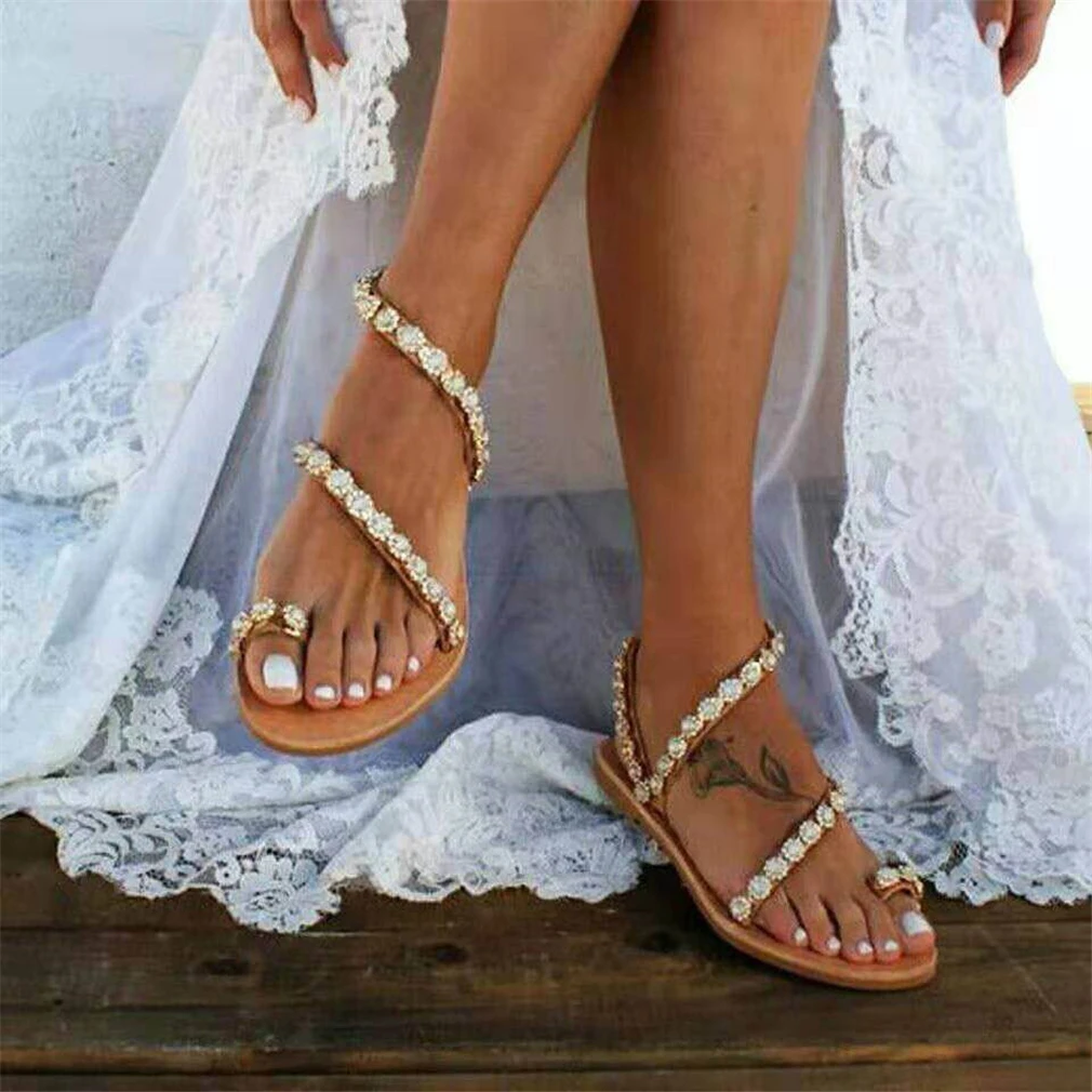 

Women Sandals Gladiator 2019 Summer Casual Shoes Bohemia mujer Wedding Shoes Crystal feminina Ladies Flip Flops Beach Sandals