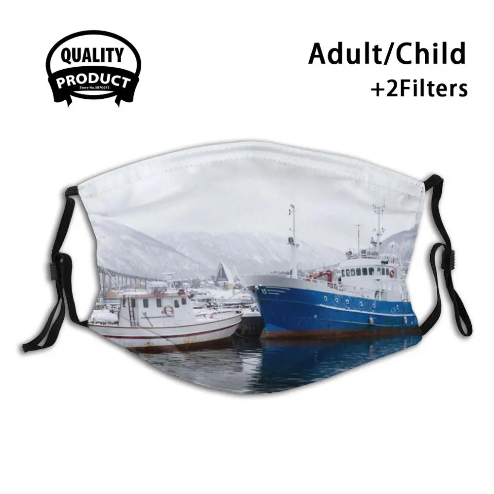 

Boats In Tromso Anti Dust Face Mask Washable Filter ReusableTromso Norway Boat Boats Cutter Winter Arctic Circle