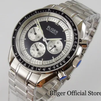 

Business Steel 40mm Mechanical Men Watch Arched Glass Date Sub Dial Stainless Steel Bracelet