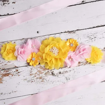 

Womens Fashion Floral sash Pregnancy belly belt Baby Shower Party Belt Photo Prop Wedding Pregnant Accessory