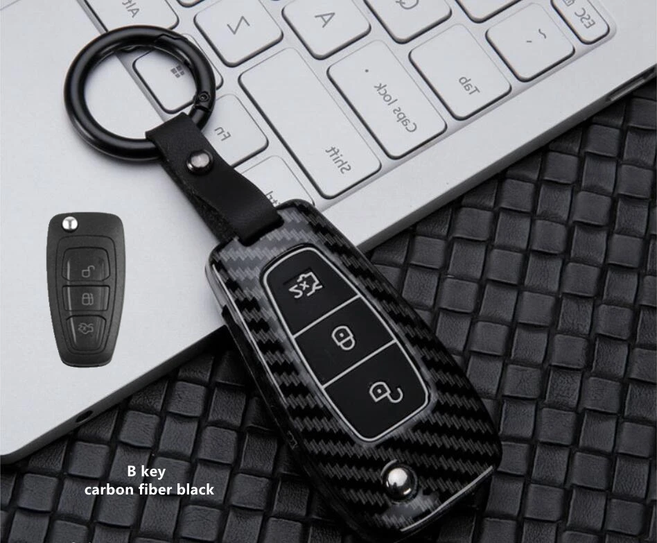 Чехол для ключей из углеродного волокна для Ford Focus 2 3 Ecosport Kuga Escape Fiesta C-Max S-Max Ranger Everest аксессуары - Название цвета: B key carbon black