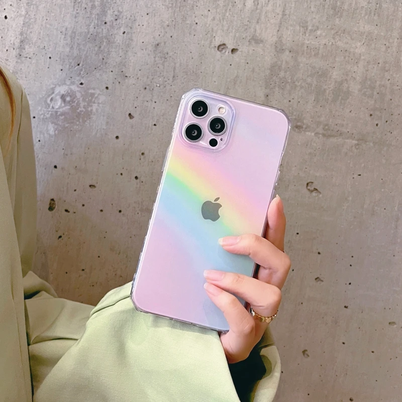 Colorful Pink Rainbow Transparent Phone Case For iPhone 13 Pro Max 12 Mini 11 X XS XR 7 8 Plus SE Fashion Soft Shockproof Cover