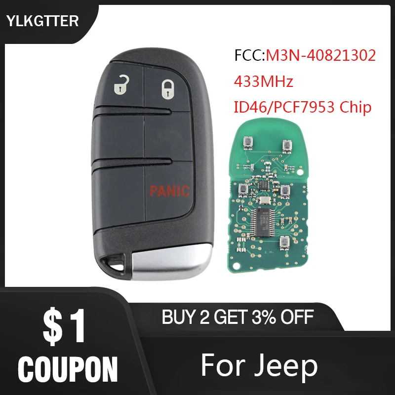 YLKGTTER Smart Remote Keyless Go Key Fob 433mhz For Chrysler Dodge Jeep Grand Cheroke M3N-40821302 2011-2017 ID46 Chip | Автомобили и