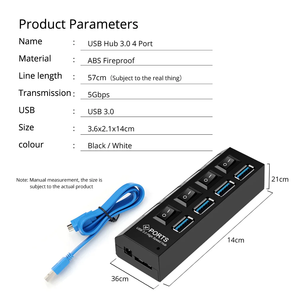 FONKEN 4 Порты и разъёмы usb-хаб 3,0 True USB 3,0 концентратор высокой Скорость USB разветвитель конвертер с отдельным выключателем Plug& Play USB адаптер