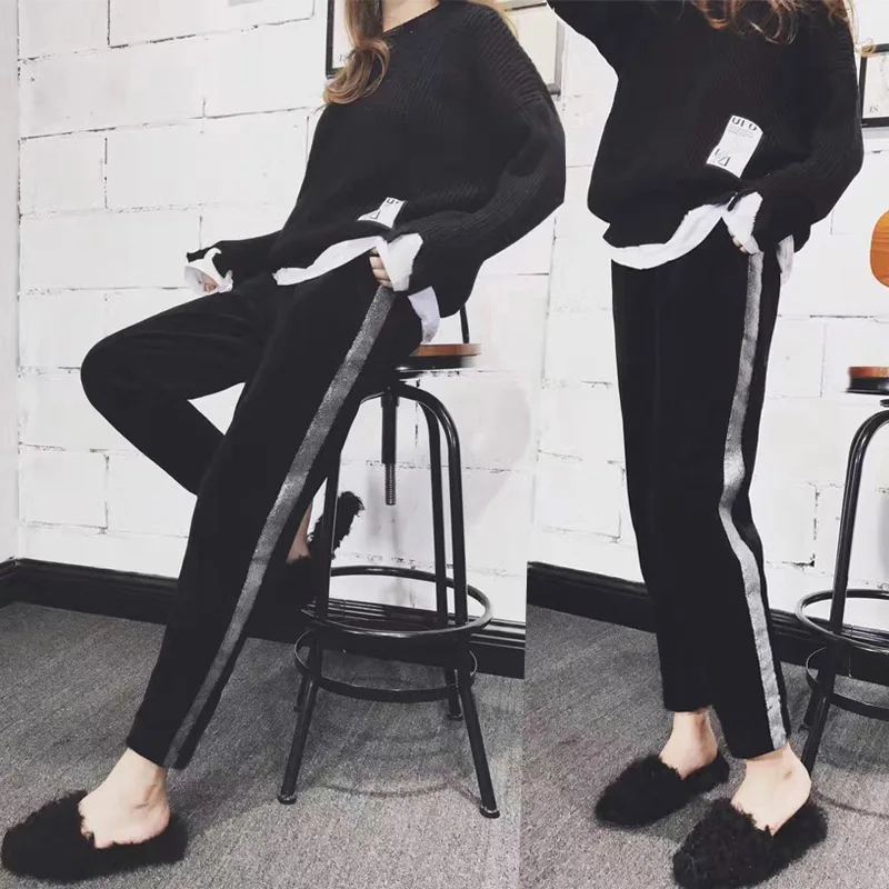 

Plus Velvet Sweatpants Women's Casual Warm Waist Elastic Band Drawstring Beam Foot Harem Pants Wear Leggings S-5XL